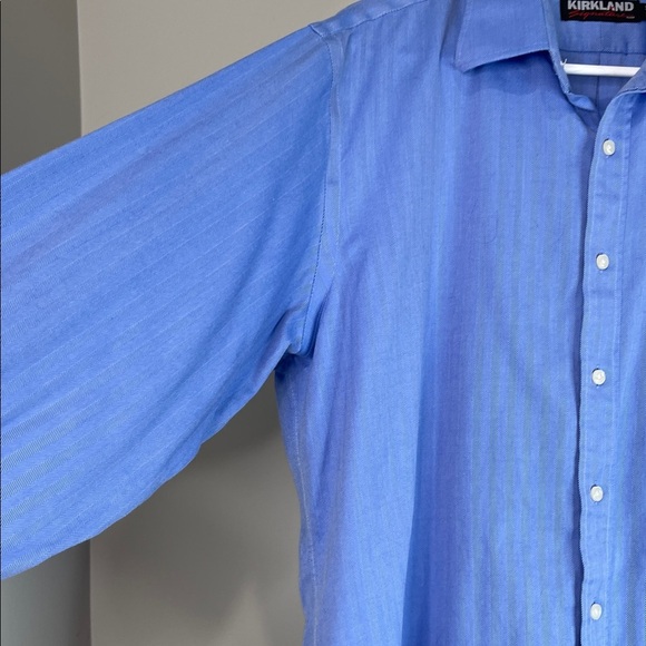 Kirkland Signature Mens Herringbone Non Iron  Button-Down Shirt Oxford Blue 16.5 - Picture 5 of 14